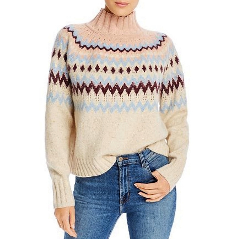 Rebecca Taylor Barbiecore Fair Isle Turtleneck Sweater